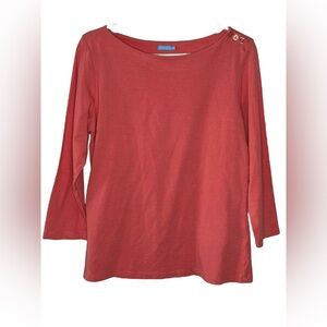 J. McLaughlin Wavesong 3/4 Sleeve Top Coral Boatneck Button Shoulder Size Large